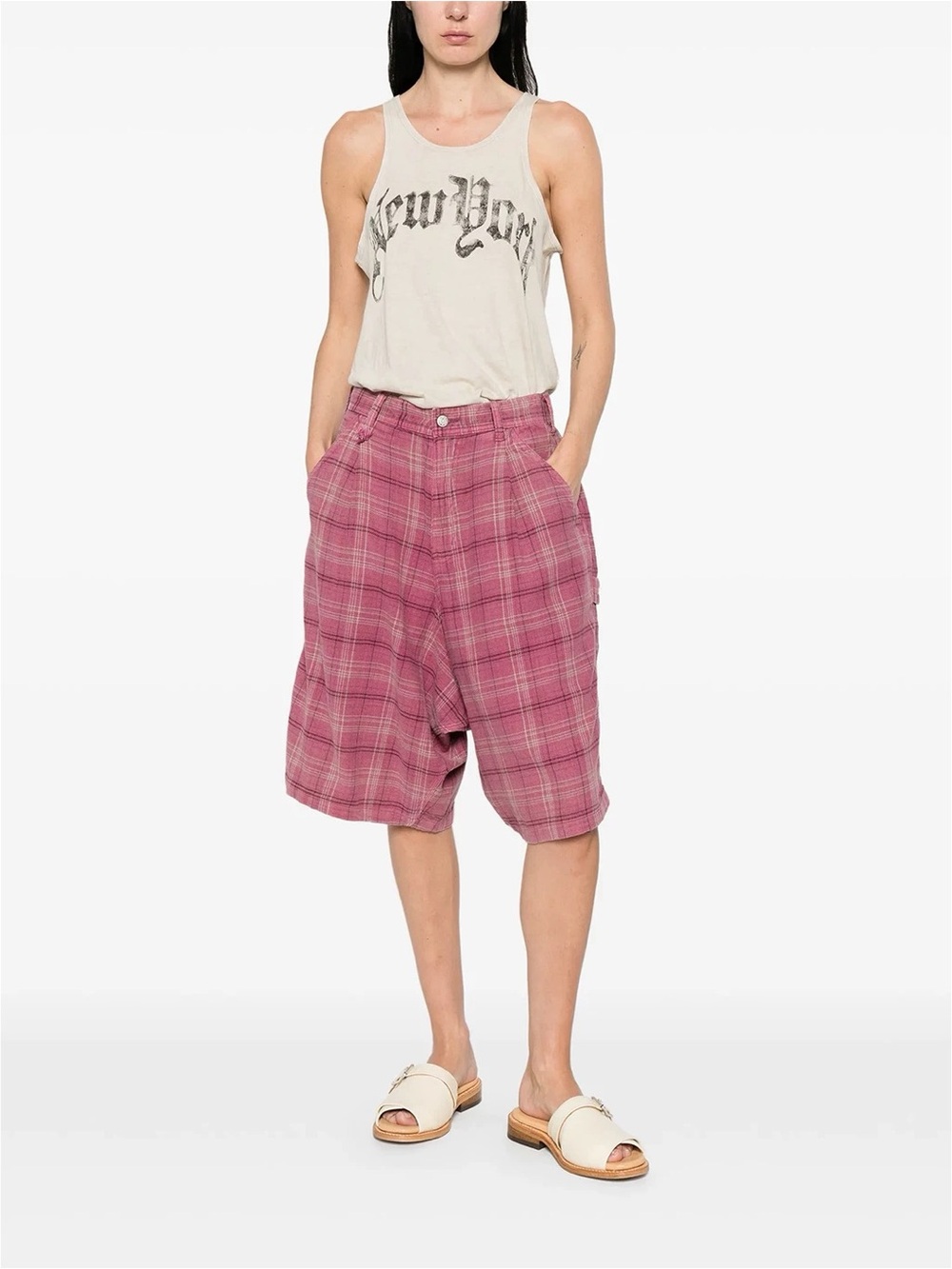 R13 JESSE CARPENTER SHORT Muted Pink Plaid, 24 25 27